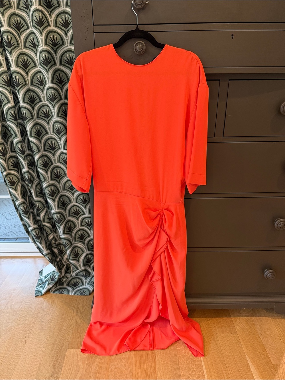 Zara Bright Coral Maxi Dress with Side Twist Detail